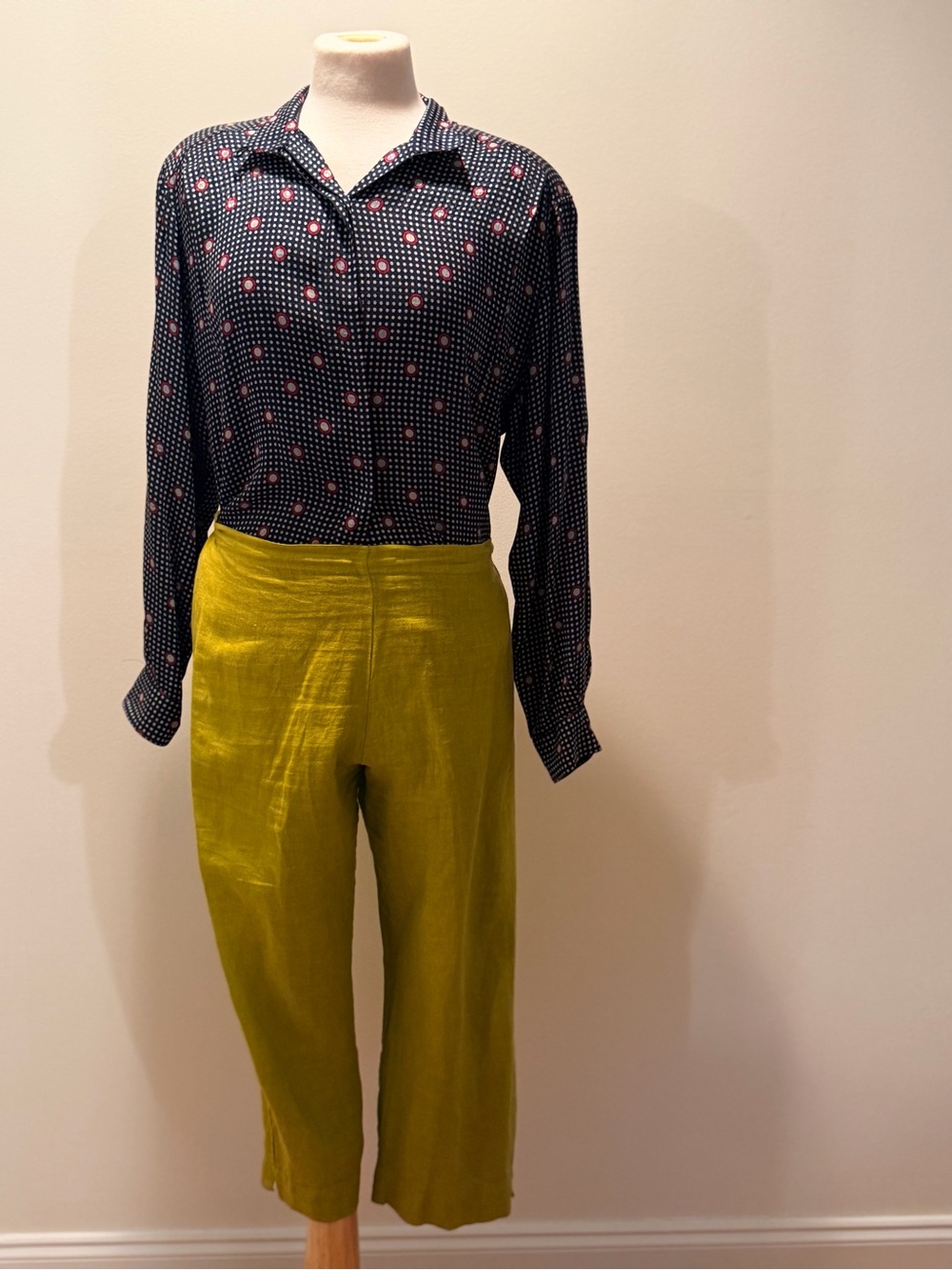 Anne Klein Navy Polka Dot Long-Sleeve Blouse